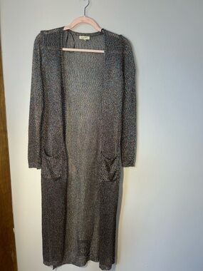 Love Sen Women's Long Duster Cardigan, Size L, Multicolor Metallic Knit, ,